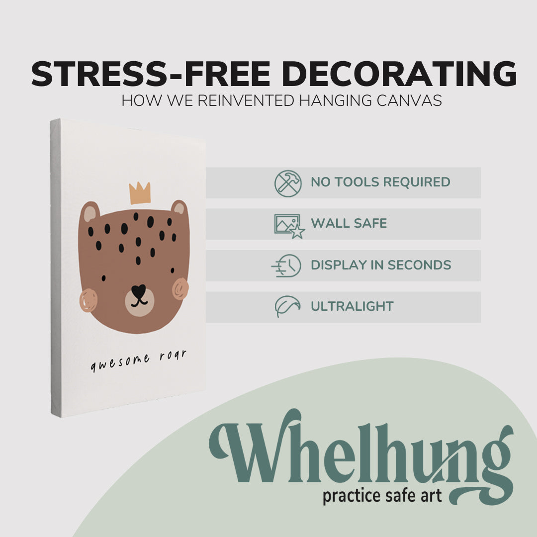 Nursery Boho Spotted Bear - Awesome Roar - Canvas Print Gender Neutral Wall Art Décor Whelhung