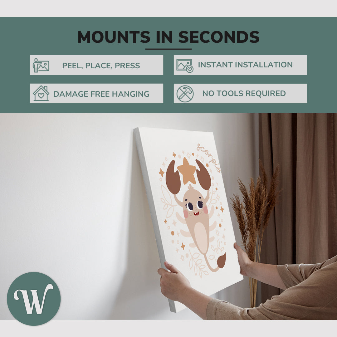 Boho Nursery Scorpio - Zodiac Astrology Horoscope Star Sign - Canvas Print Wall Art Décor Whelhung