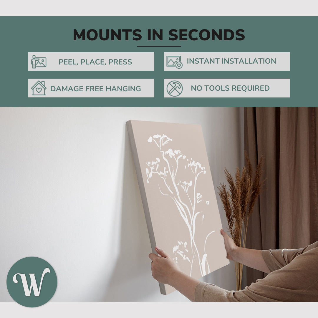 White Minimalist Ink Flower - Canvas Print Wall Art Décor Whelhung