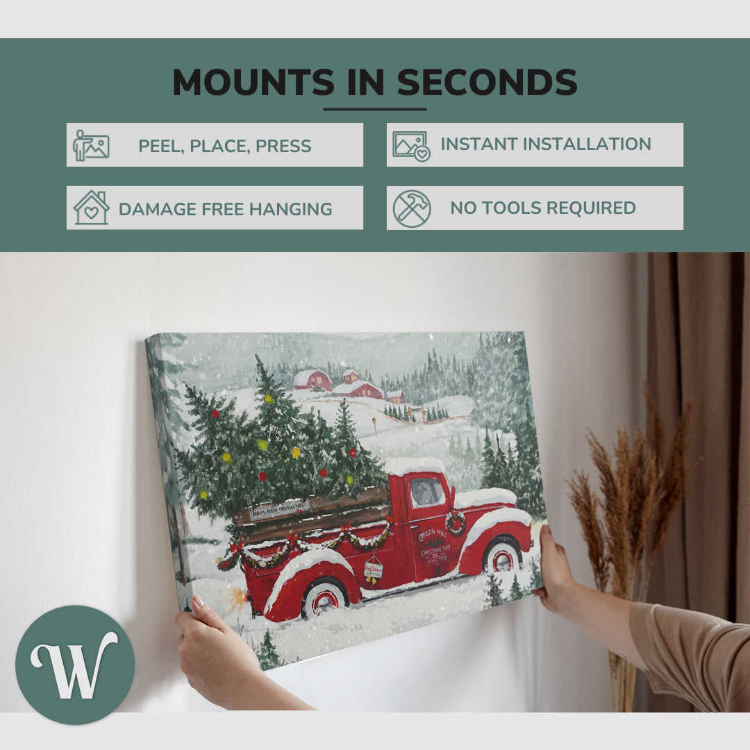 Vintage Christmas Tree Truck Painting - Canvas Print Wall Art Décor Whelhung