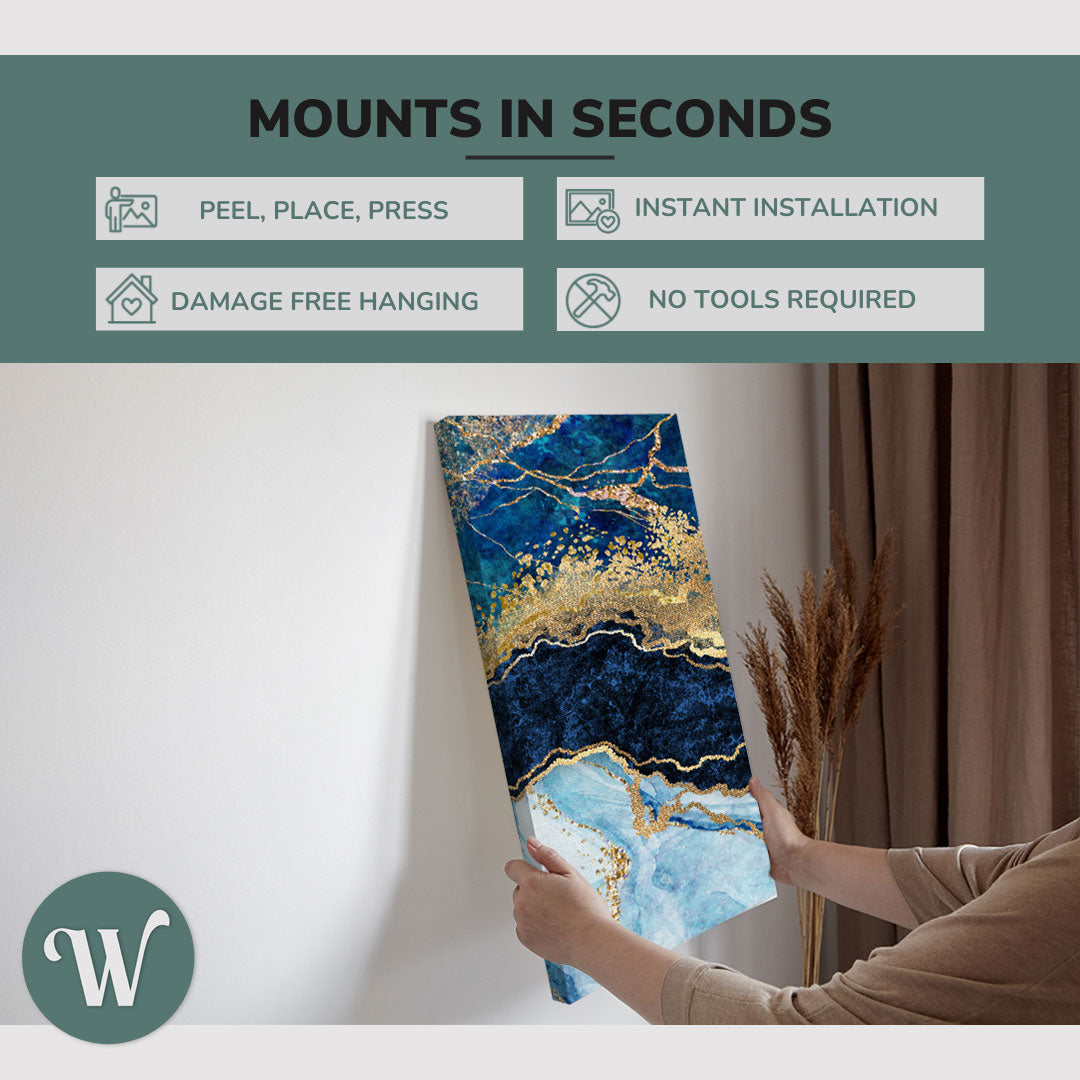 Abstract Blue and Gold Marble 3 Panel - Canvas Print Wall Art Décor Whelhung