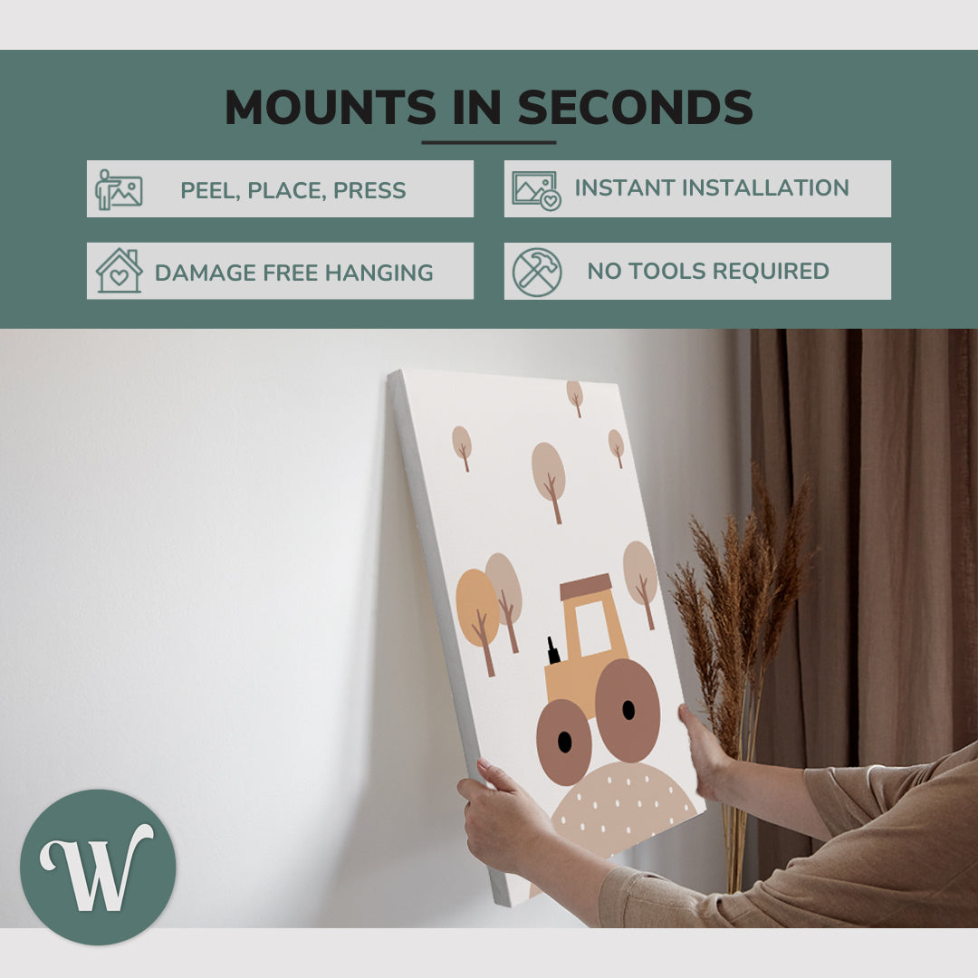 Nursery Boho Tractor - Canvas Print Gender Neutral Wall Art Décor Whelhung