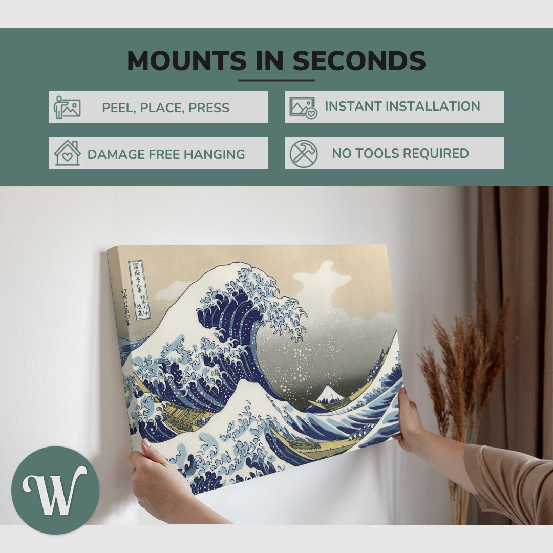 Hokusai's The Great Wave at Kanagawa (1760-1849) Vintage Japanese Ukiyo-e Woodcut Print - Canvas Wall Art Décor Whelhung