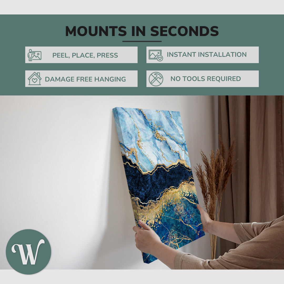 Abstract Blue and Gold Marble - Canvas Print Wall Art Decor Whelhung