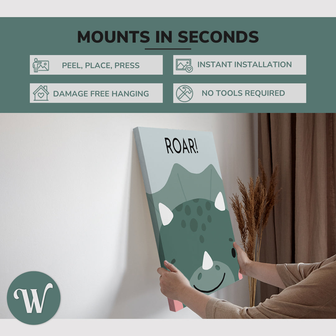 Nursery Boho Triceratops Portrait - Dinosaur Roar - Canvas Print Gender Neutral Kids Room Wall Art Décor Whelhung