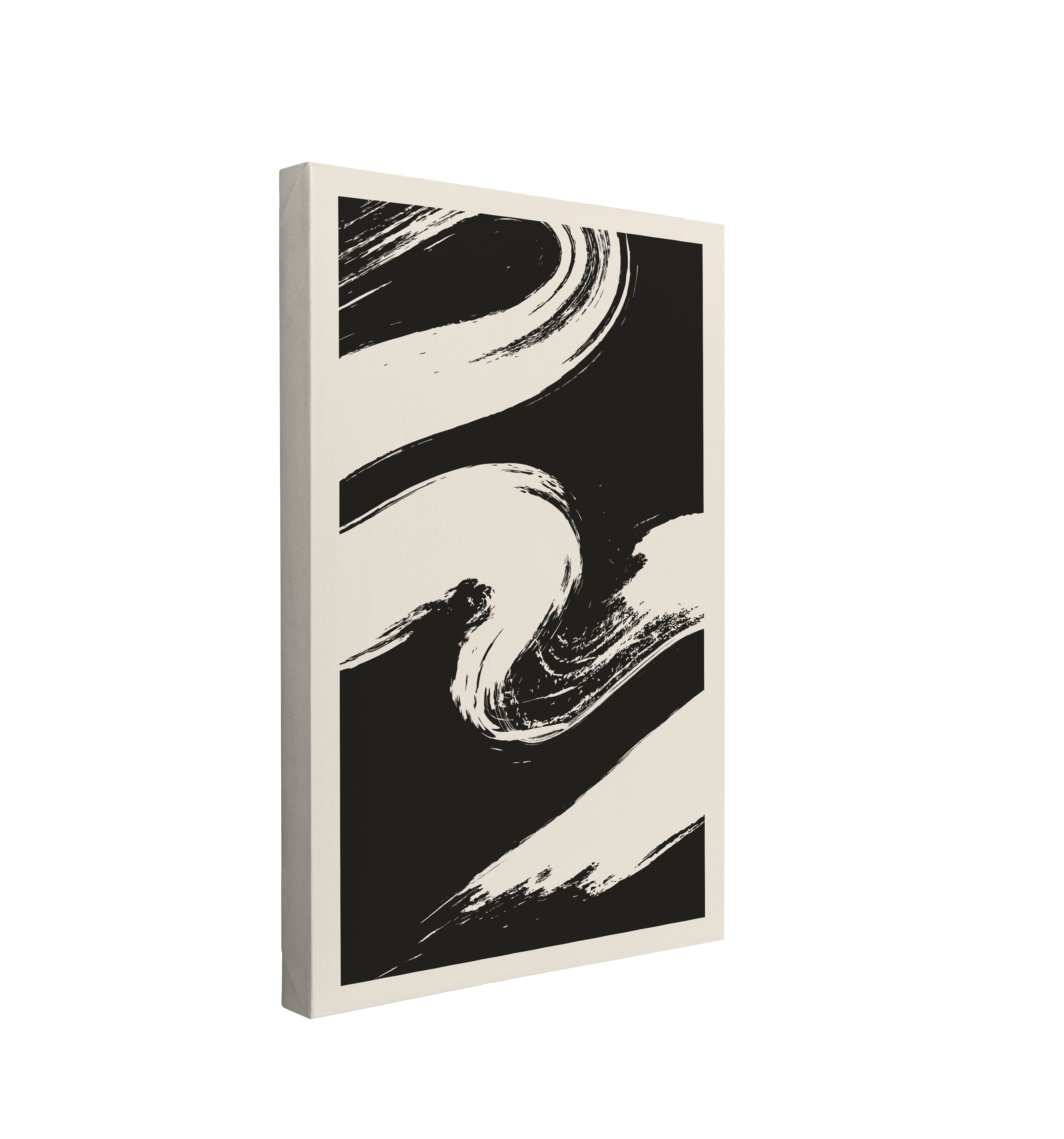 Single, 2:3 vertical easy to hang canvas print on a transparent background featuring an image of white paint stroke on a black background with a white border.