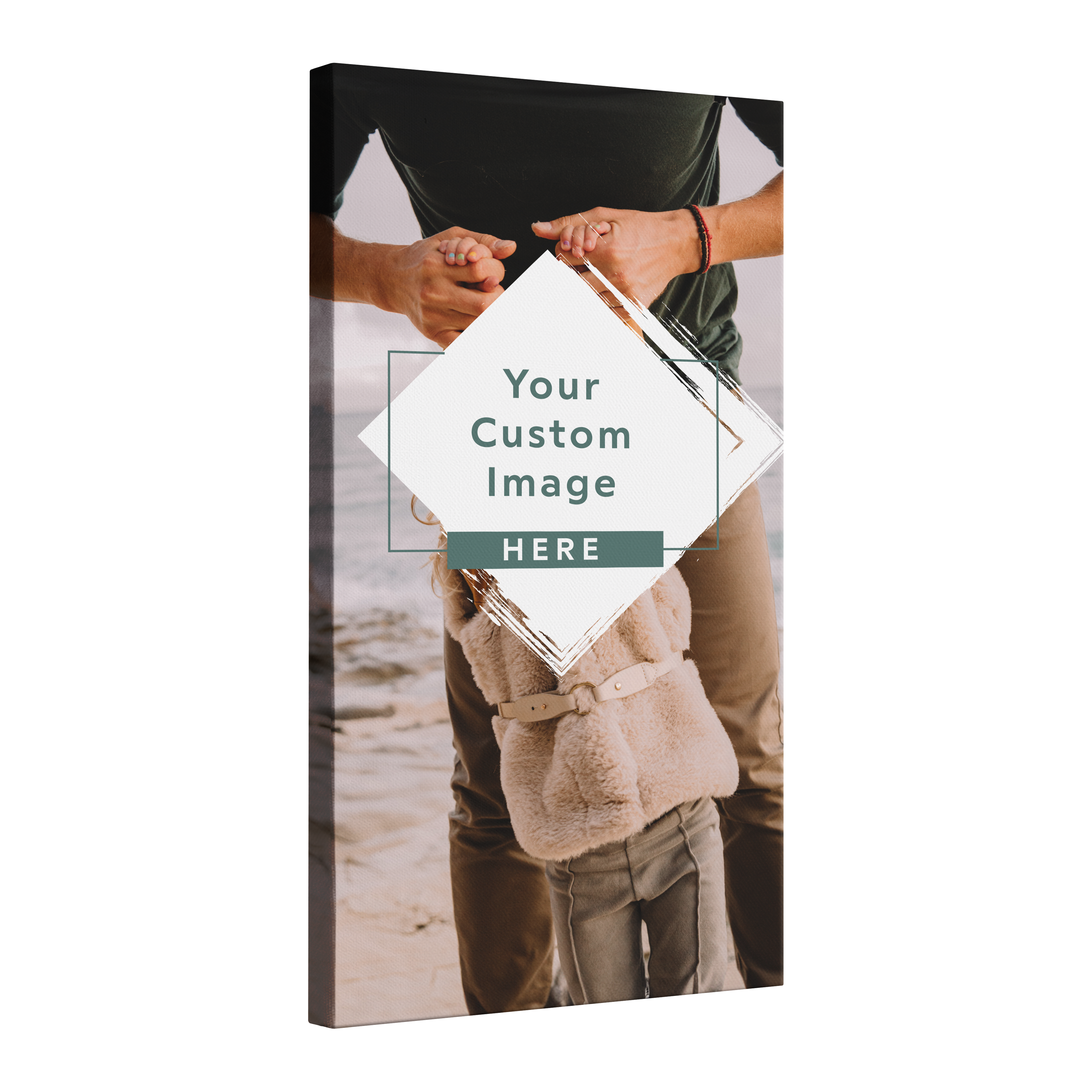 Single, 2:1 vertical easy to hang canvas print on a transparent background featuring an image of your choice.