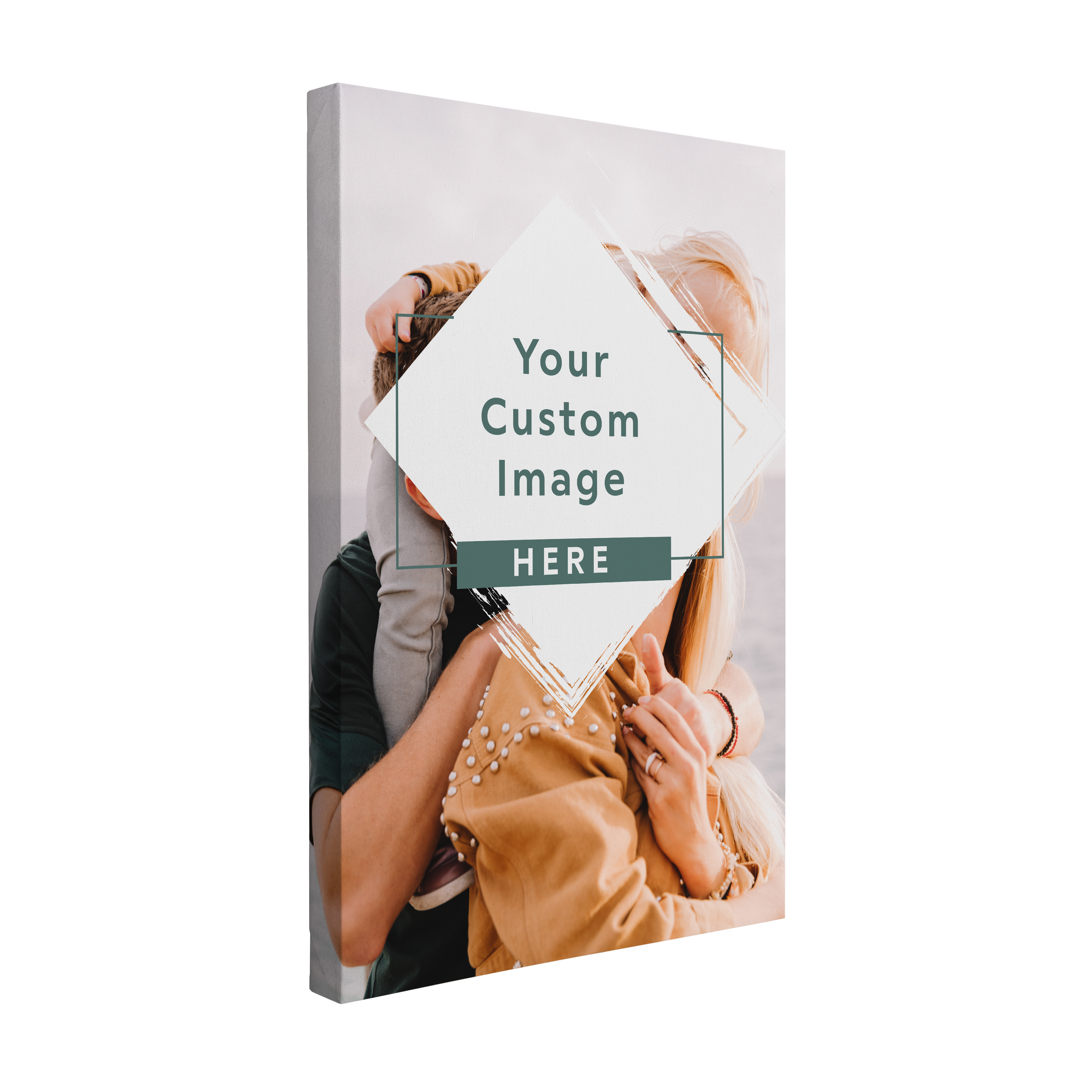 Single, 2:3 vertical easy to hang canvas print on a transparent background featuring an image of an image of your choice.
