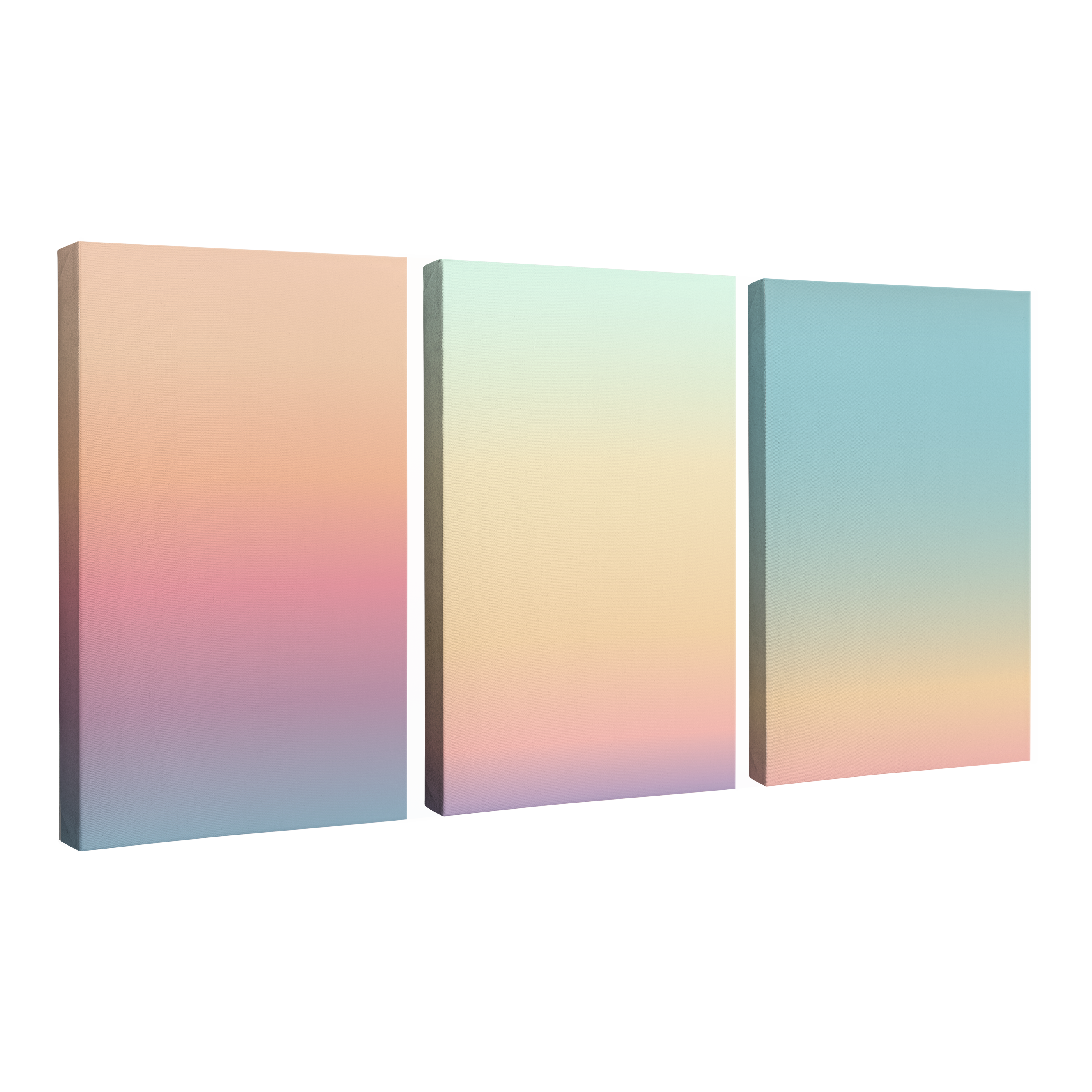 3 Panel, 2:3 vertical easy to hang canvas print on a transparent background featuring an image of three panels of different gradients colored after the sunsets and rises in the sky
