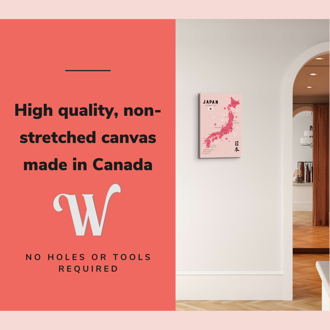 Pink Japan Map - Crystal Canvas Print Wall Art Décor Whelhung