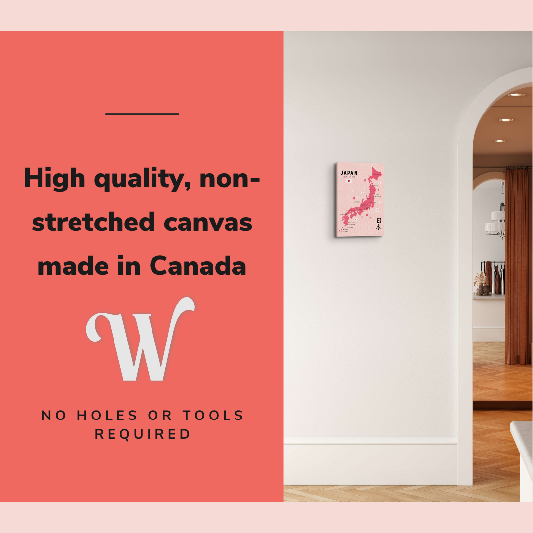 Pink Japan Map - Crystal Canvas Print Wall Art Décor Whelhung