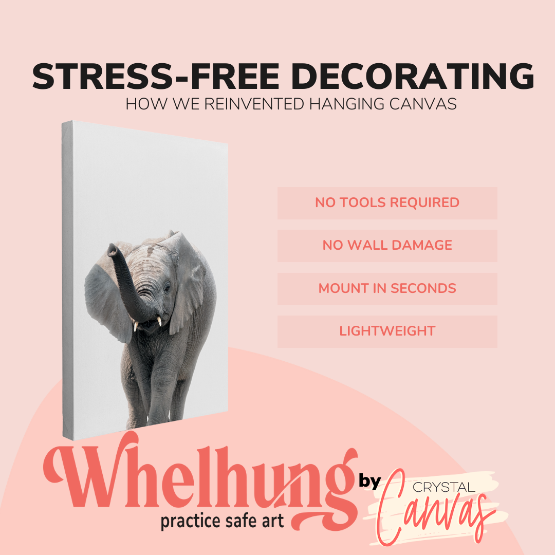 Minimalist Baby Elephant - Safari Animal Peekaboo Nursery Photography - Crystal Canvas Print Wall Art Décor Whelhung