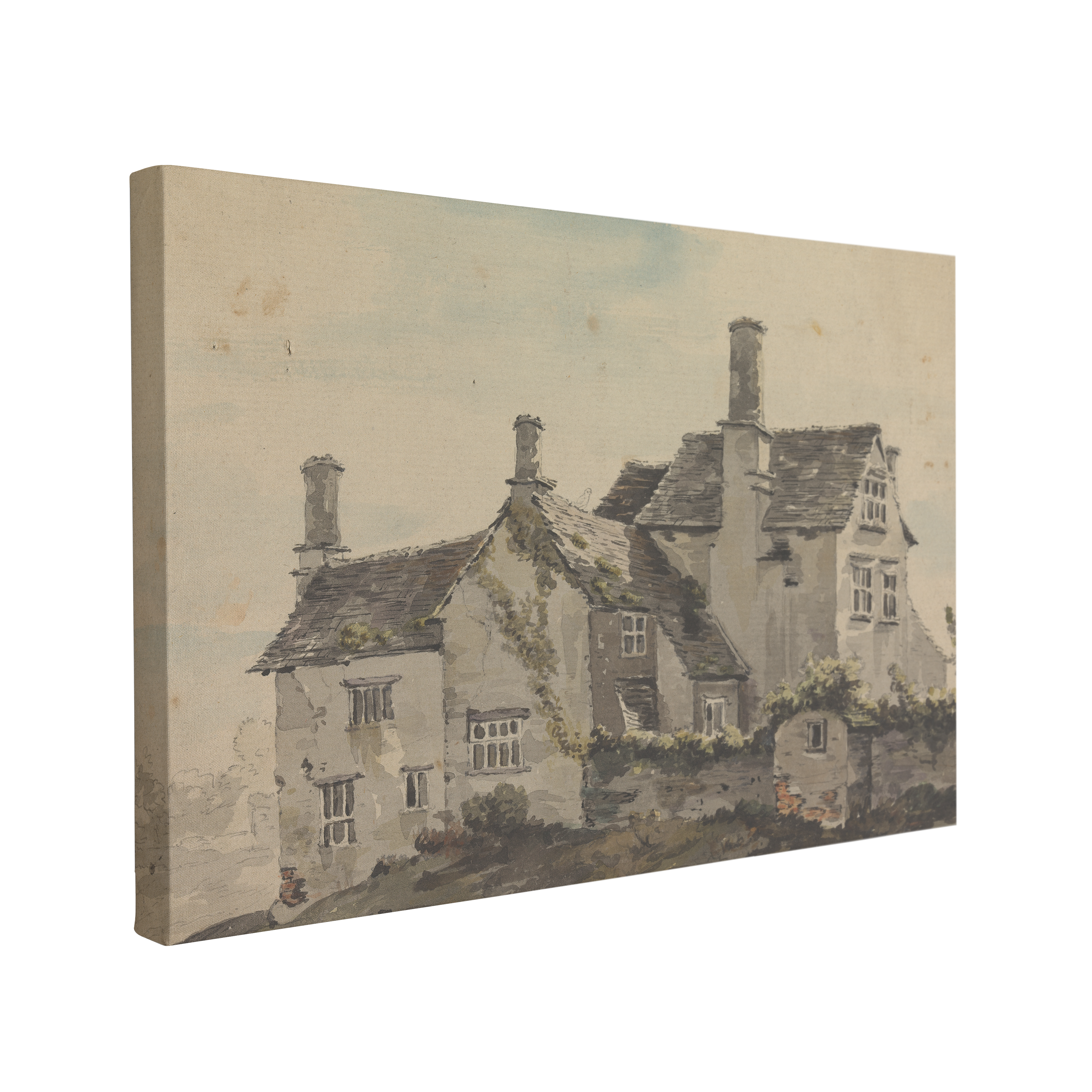 Vintage Neutral Beige Graphite Cottage Artwork - Cottagecore - Canvas Print Wall Art Décor Whelhung