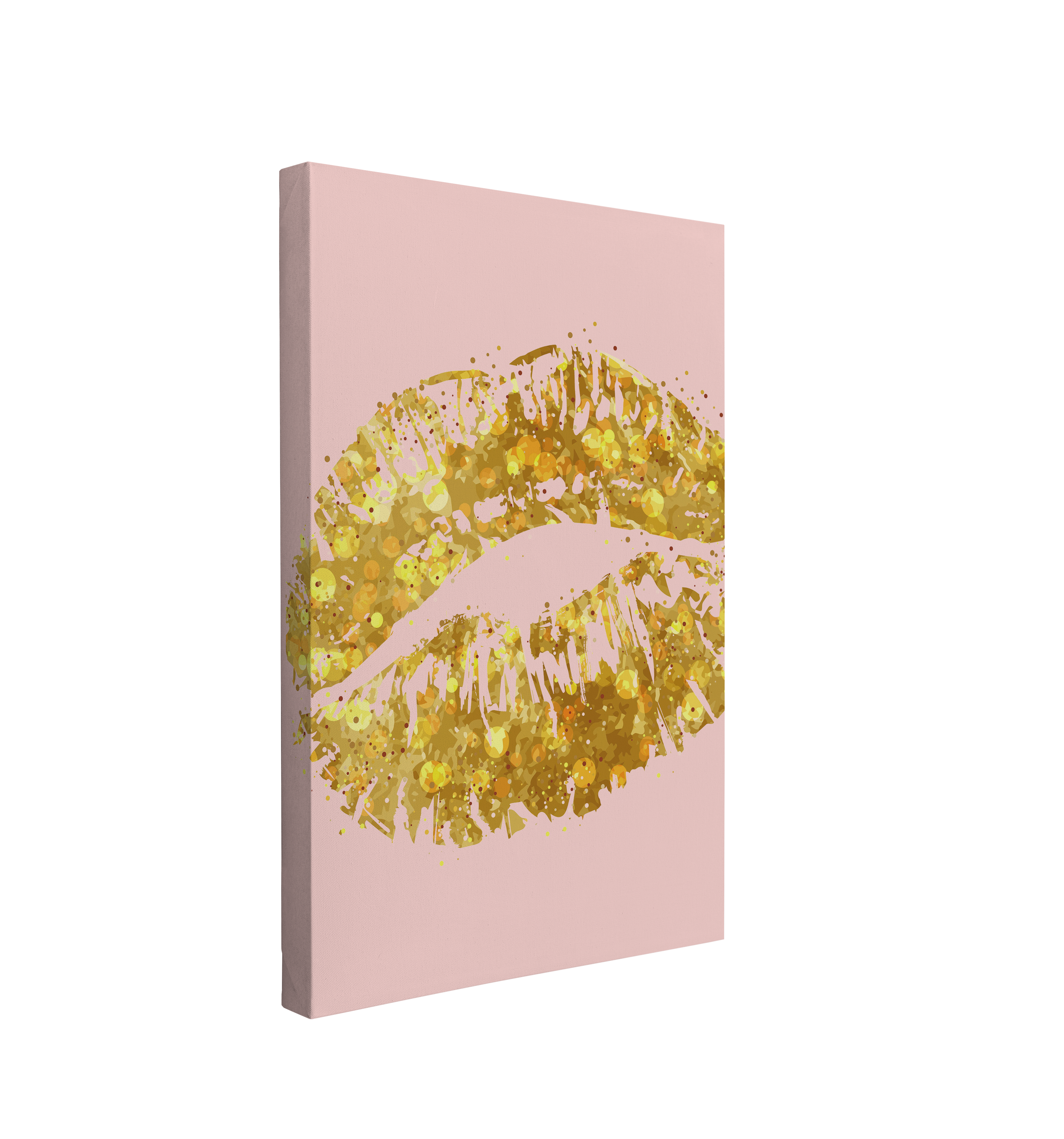 Pink and Gold Kiss - Girl Boss Crystal Canvas Print Wall Art Décor Whelhung