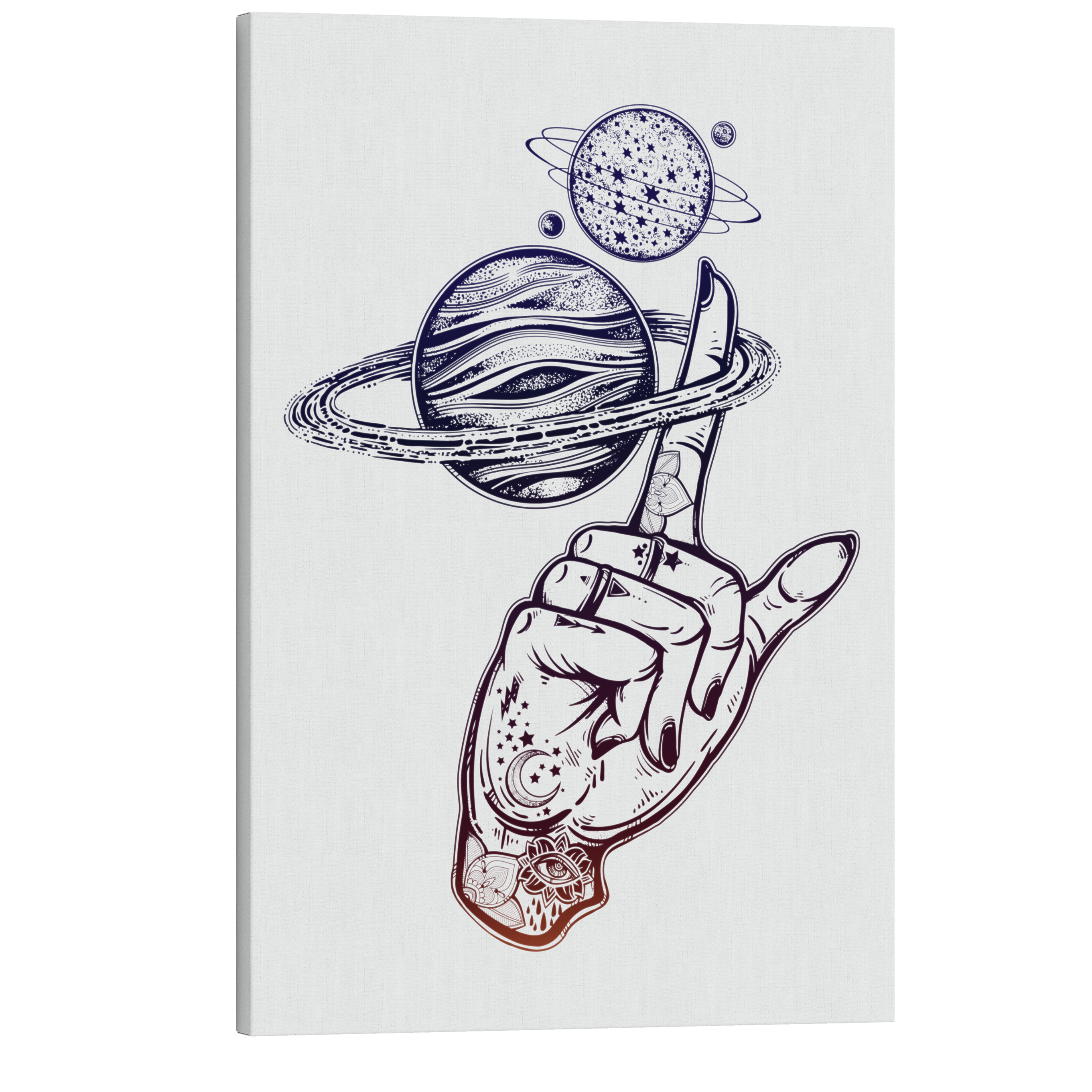 Saturn Spooky Planets - Occult Tattoo Crystal Canvas Print Wall Art Décor Whelhung