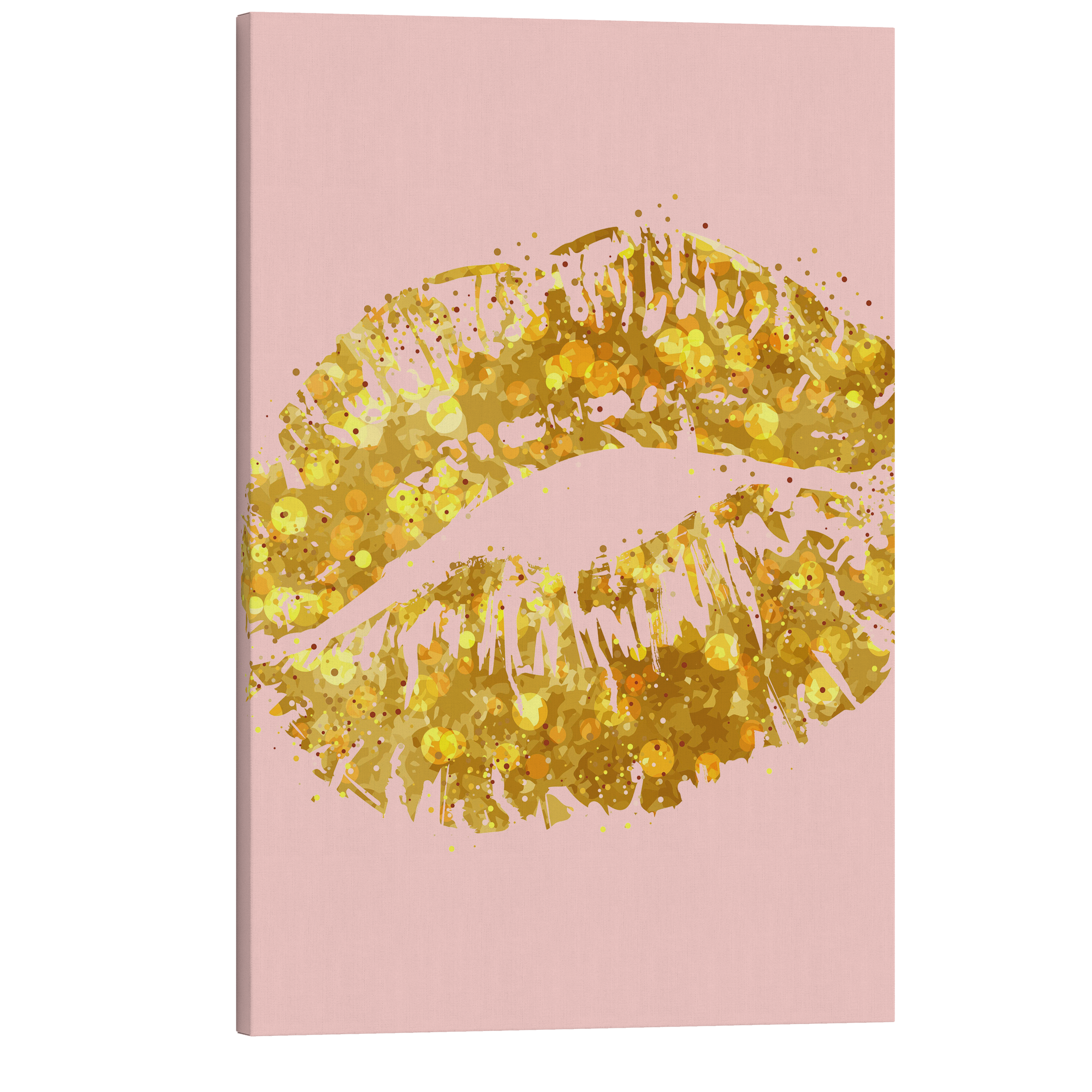 Pink and Gold Kiss - Girl Boss Crystal Canvas Print Wall Art Décor Whelhung