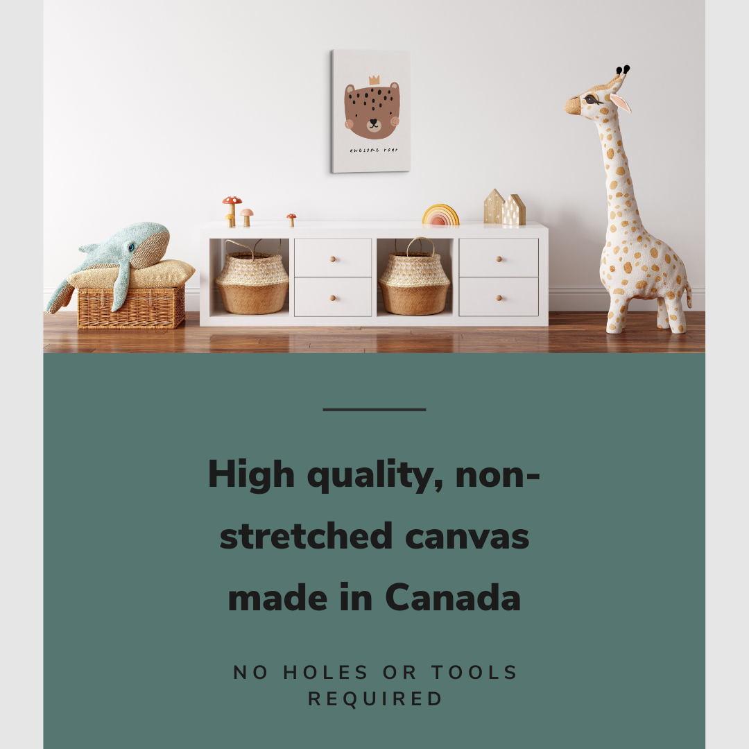 Nursery Boho Spotted Bear - Awesome Roar - Canvas Print Gender Neutral Wall Art Décor Whelhung