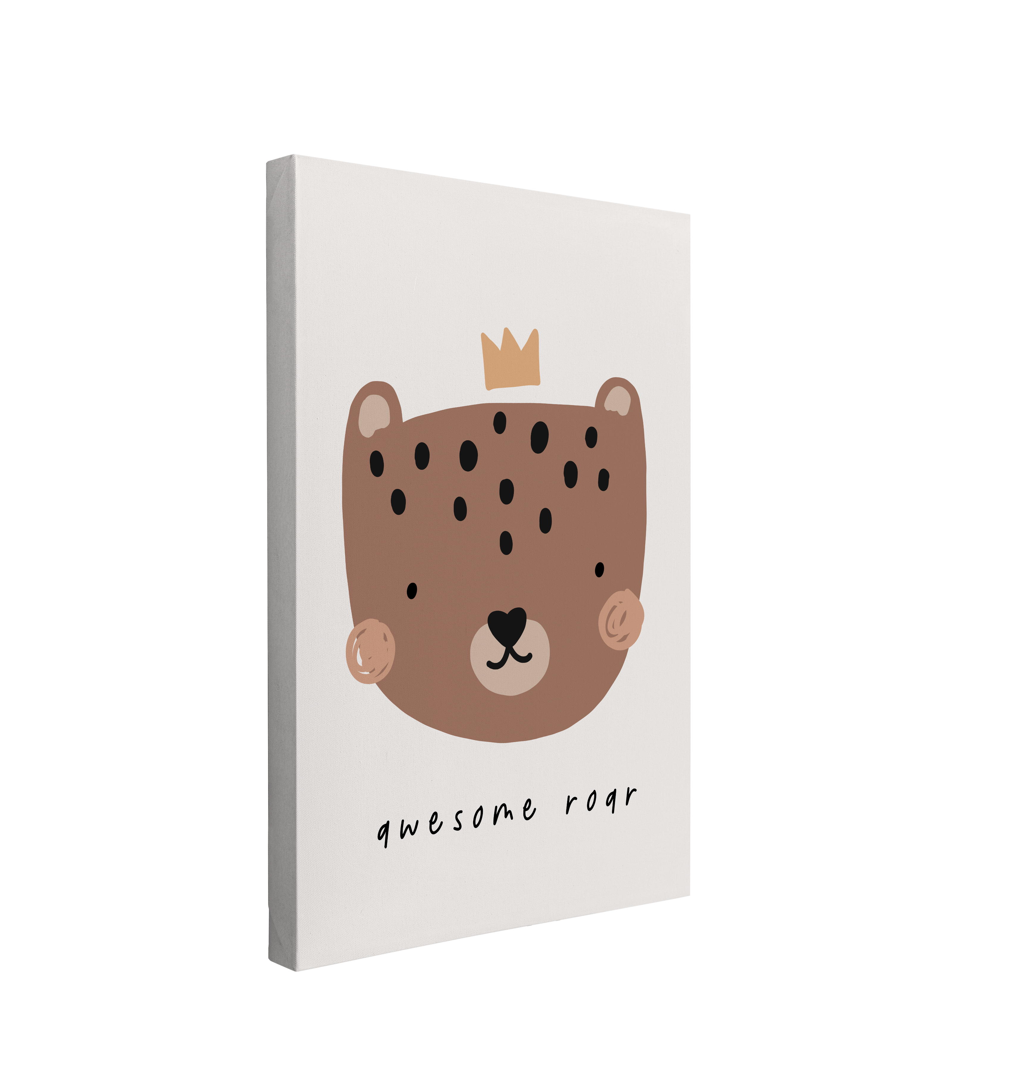 Nursery Boho Spotted Bear - Awesome Roar - Canvas Print Gender Neutral Wall Art Décor Whelhung