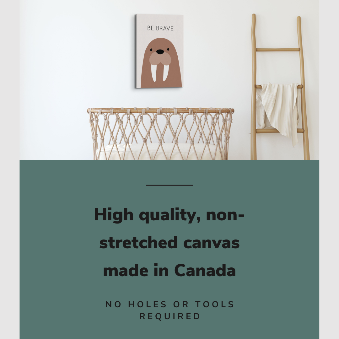 Nursery Boho Walrus - Be Brave - Canvas Print Gender Neutral Wall Art Décor Whelhung