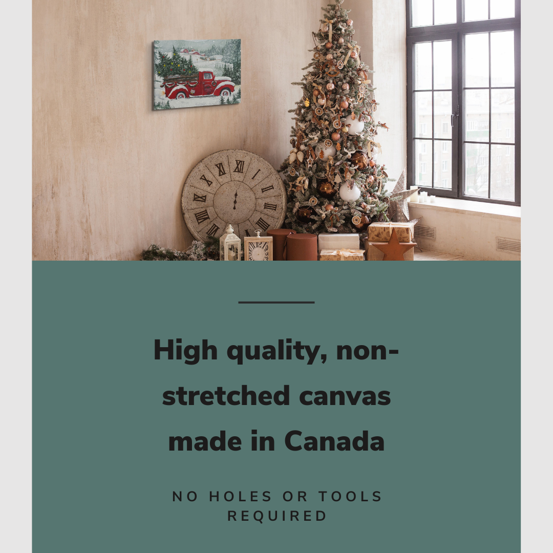 Vintage Christmas Tree Truck Painting - Canvas Print Wall Art Décor Whelhung