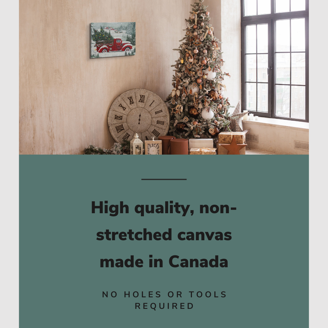 Vintage Christmas Tree Truck Painting - Canvas Print Wall Art Décor Whelhung