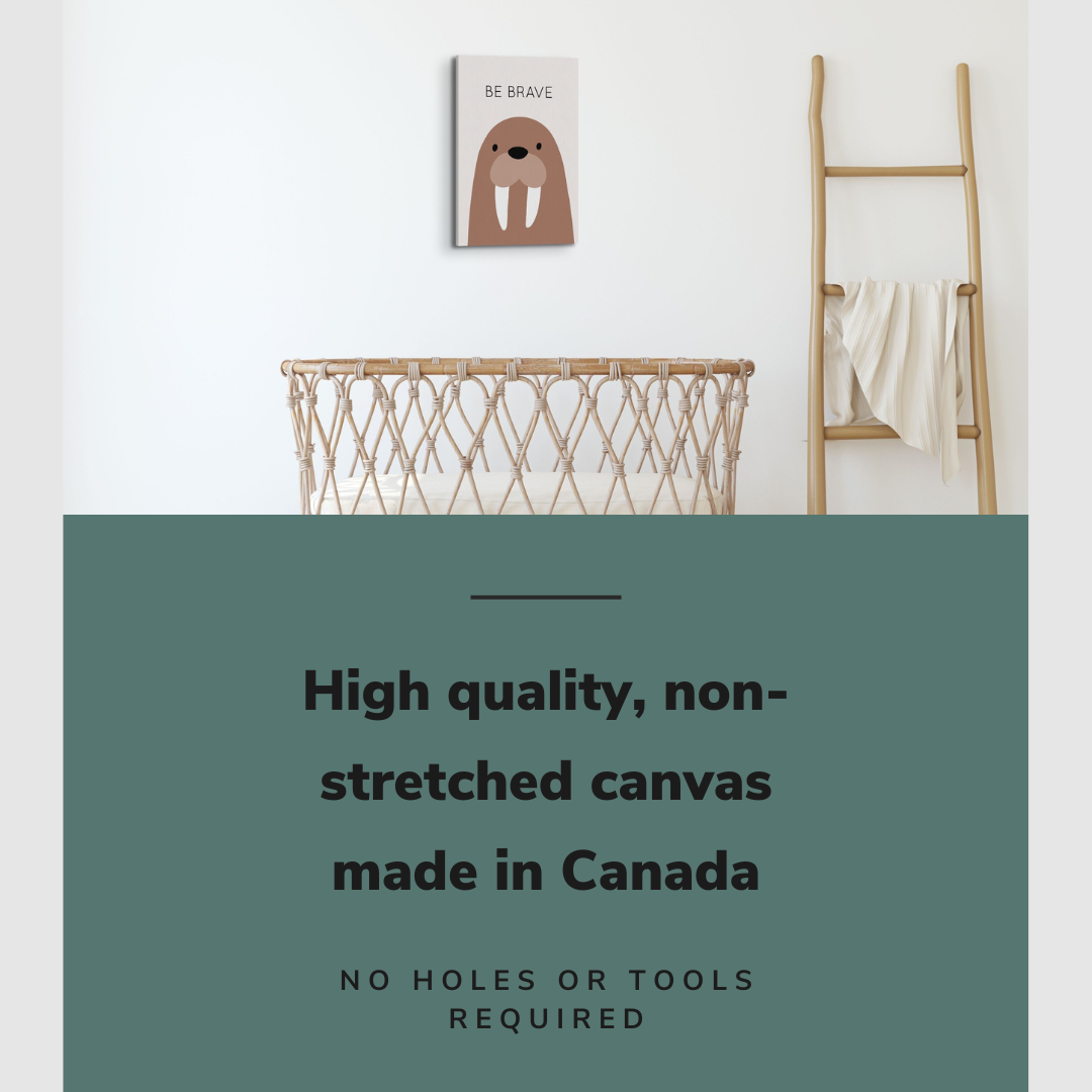 Nursery Boho Walrus - Be Brave - Canvas Print Gender Neutral Wall Art Décor Whelhung