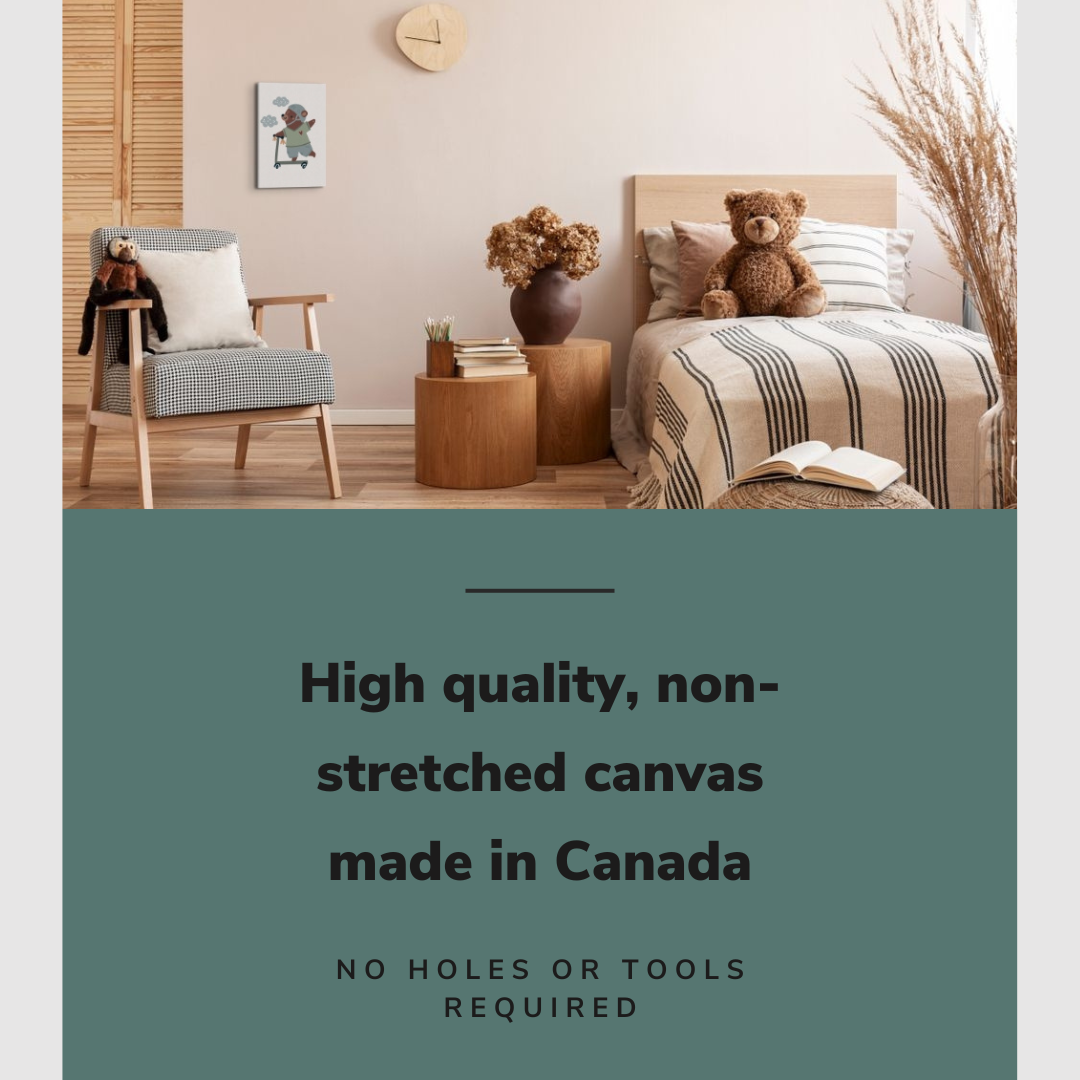 Nursery Boho Bear Scooterist - Canvas Print Gender Neutral Kids Room Wall Art Décor Whelhung