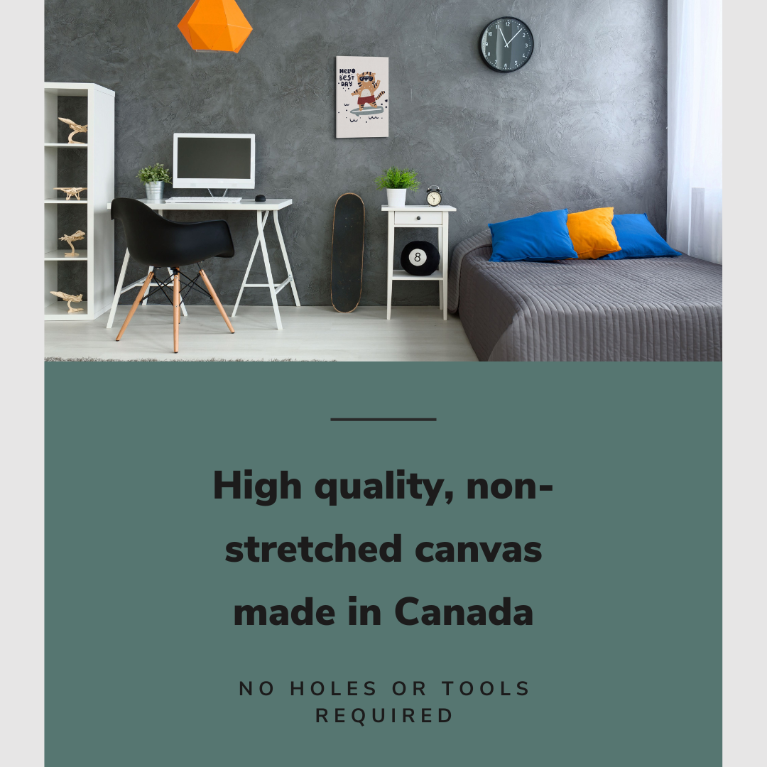 Nursery Boho Tiger Surfboarder - Hello Best Day - Canvas Print Gender Neutral Kids Room Wall Art Décor Whelhung