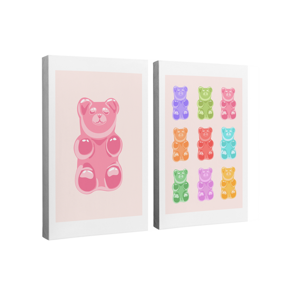 Danish Pastel Gummy Bears Pop Art 2 pack - Canvas Print Wall Art Décor