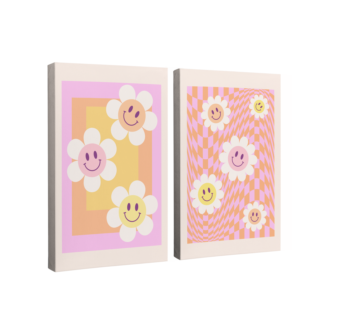 Danish Pastel Happy Hippie Daisy 2 pack - Canvas Print Wall Art Décor