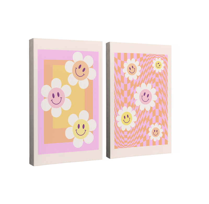 Danish Pastel Happy Hippie Daisy 2 pack - Canvas Print Wall Art Décor