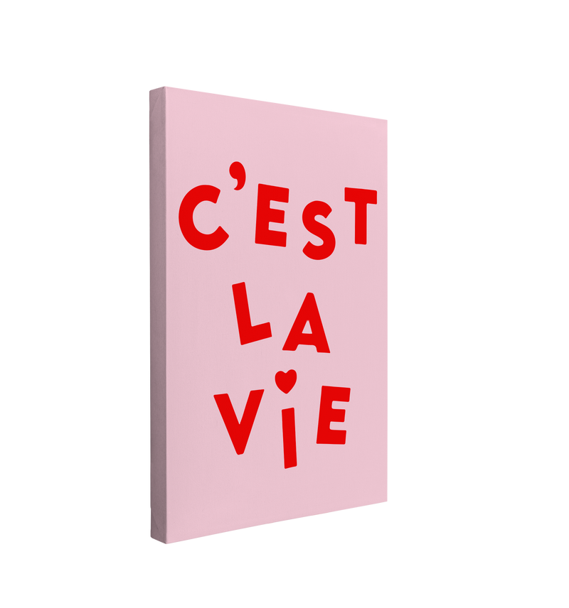 C'est La Vie - Red and Pink Wall Art, Room Decor Aesthetic, Positive Affirmation, Preppy Room Decor  - Canvas Print Wall Art Décor Whelhung