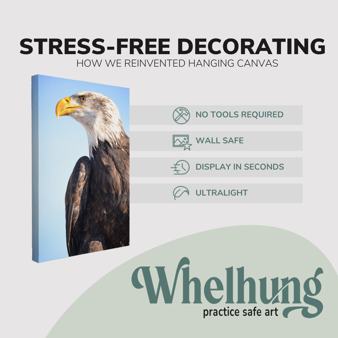 Minimalist Bald Eagle Portrait on Blue - Canvas Print Wall Art Décor Whelhung