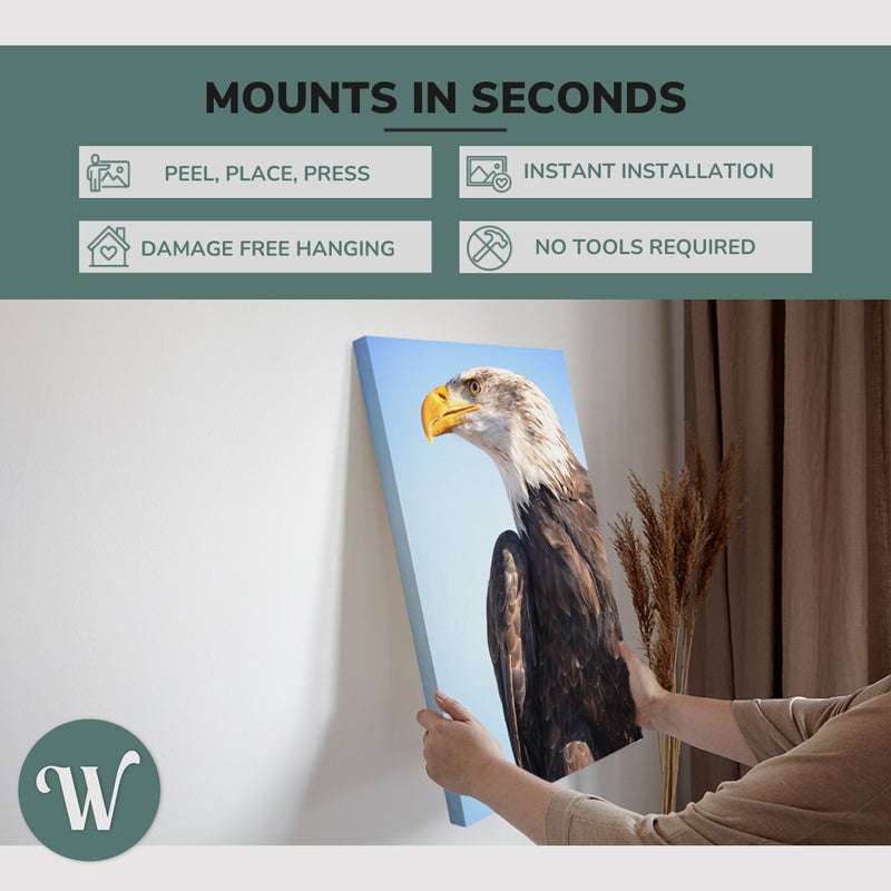 Minimalist Bald Eagle Portrait on Blue - Canvas Print Wall Art Décor Whelhung