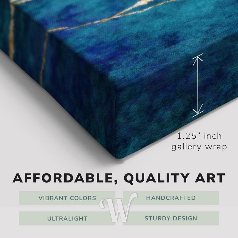 Abstract Blue and Gold Marble 3 Panel - Canvas Print Wall Art Décor Whelhung