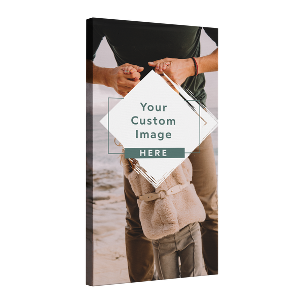 Single, 2:1 vertical easy to hang canvas print on a transparent background featuring an image of your choice.