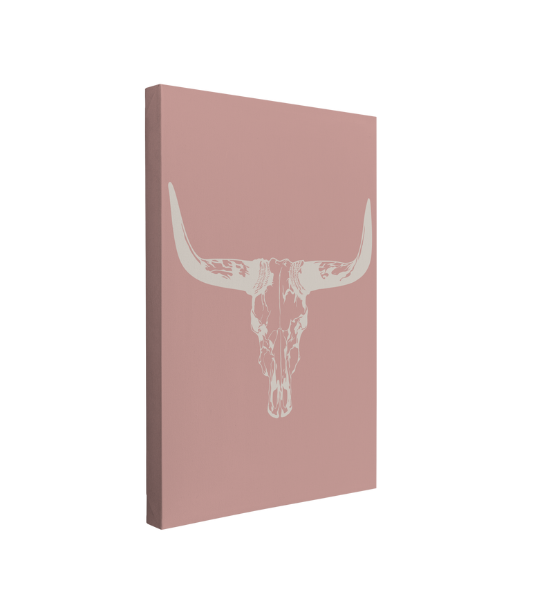 Minimalist Longhorn Skull on Pink - Canvas Print Wall Art Décor Whelhung