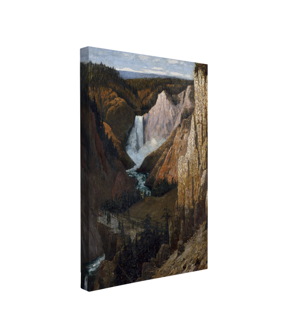 View of the Lower Falls, Grand Canyon of the Yellowstone (1890) by Grafton Tyler Brown, Vintage Southwestern Painting - Canvas Print Wall Art Décor