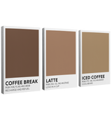 Coffee Break, Latte and Iced Coffee Color Swatch 3 Panel - Canvas Print Wall Art Décor Whelhung