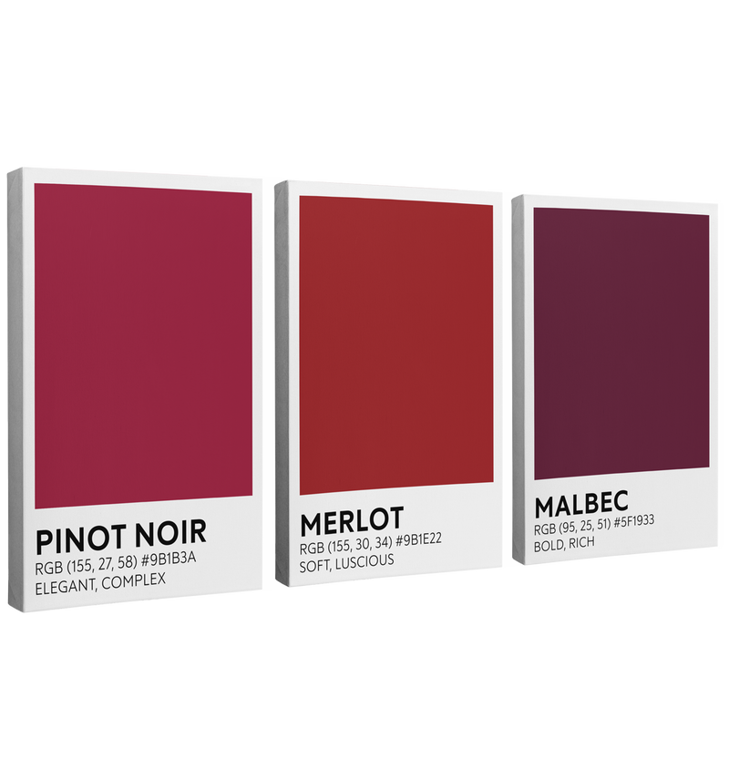 Red Wine Color Swatch 3 Panel - Canvas Print Wall Art Décor Whelhung