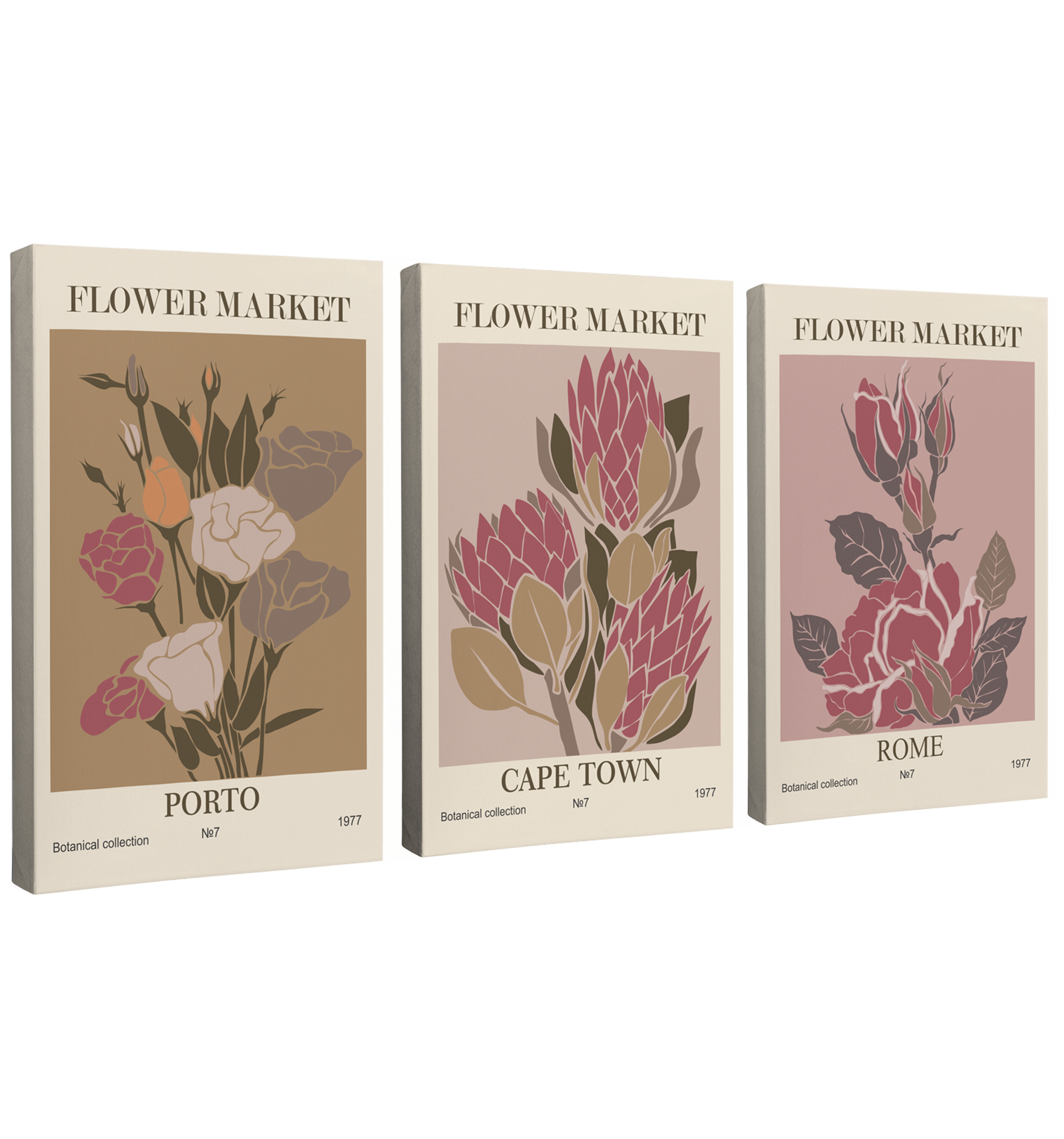 Flower Market 3 Panel - Canvas Print Wall Art Décor Whelhung