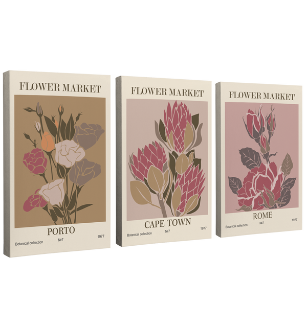 Flower Market 3 Panel - Canvas Print Wall Art Décor Whelhung