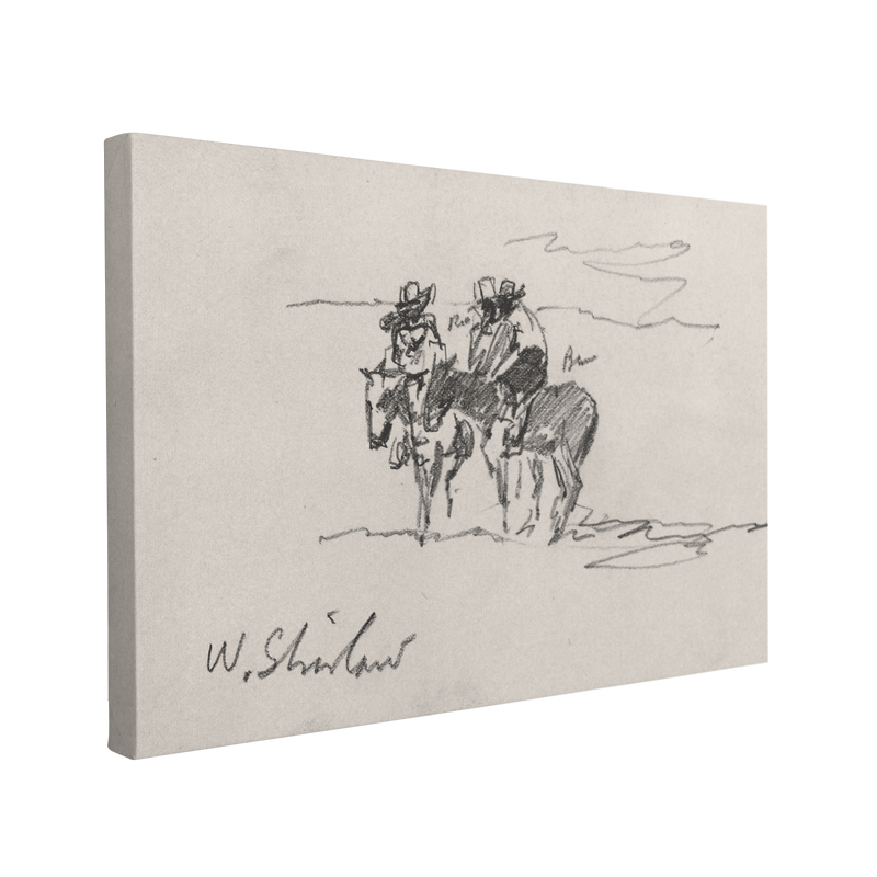 Horse Riders Sketch (c. 1890) by Walter Shirlaw, Vintage Southwestern Art - Canvas Print Wall Art Décor Whelhung