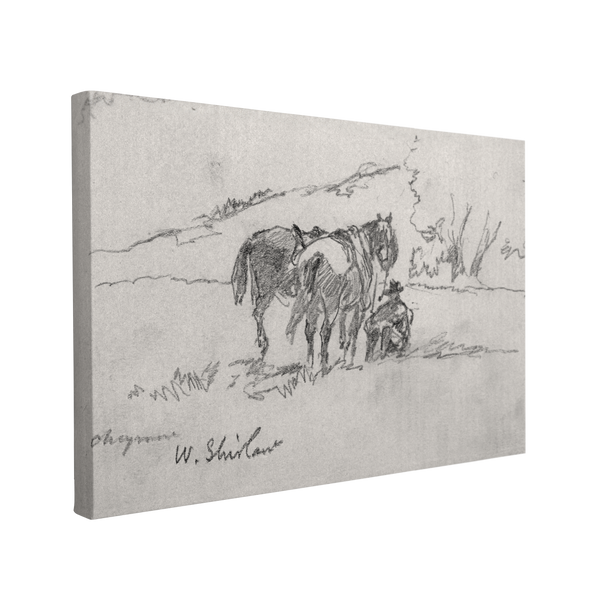 Lone Cowboy Sketch (c. 1890) by Walter Shirlaw, Vintage Southwestern Art - Canvas Print Wall Art Décor Whelhung