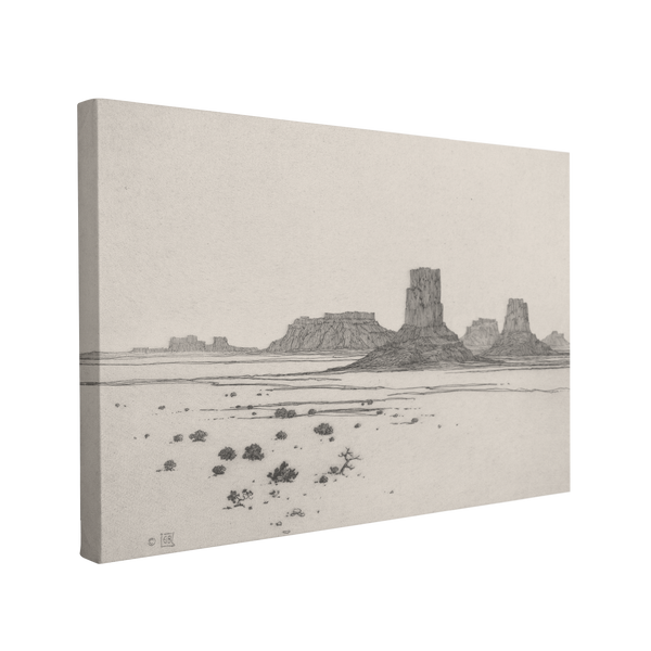Dawn in the Land of the Buttes (1820) by George Elbert Burr, Vintage Southwestern Painting - Canvas Print Wall Art Décor