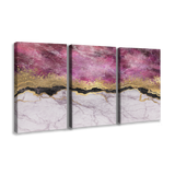 Abstract Pink and Gold Marble 3 Panel - Canvas Print Wall Art Décor Whelhung