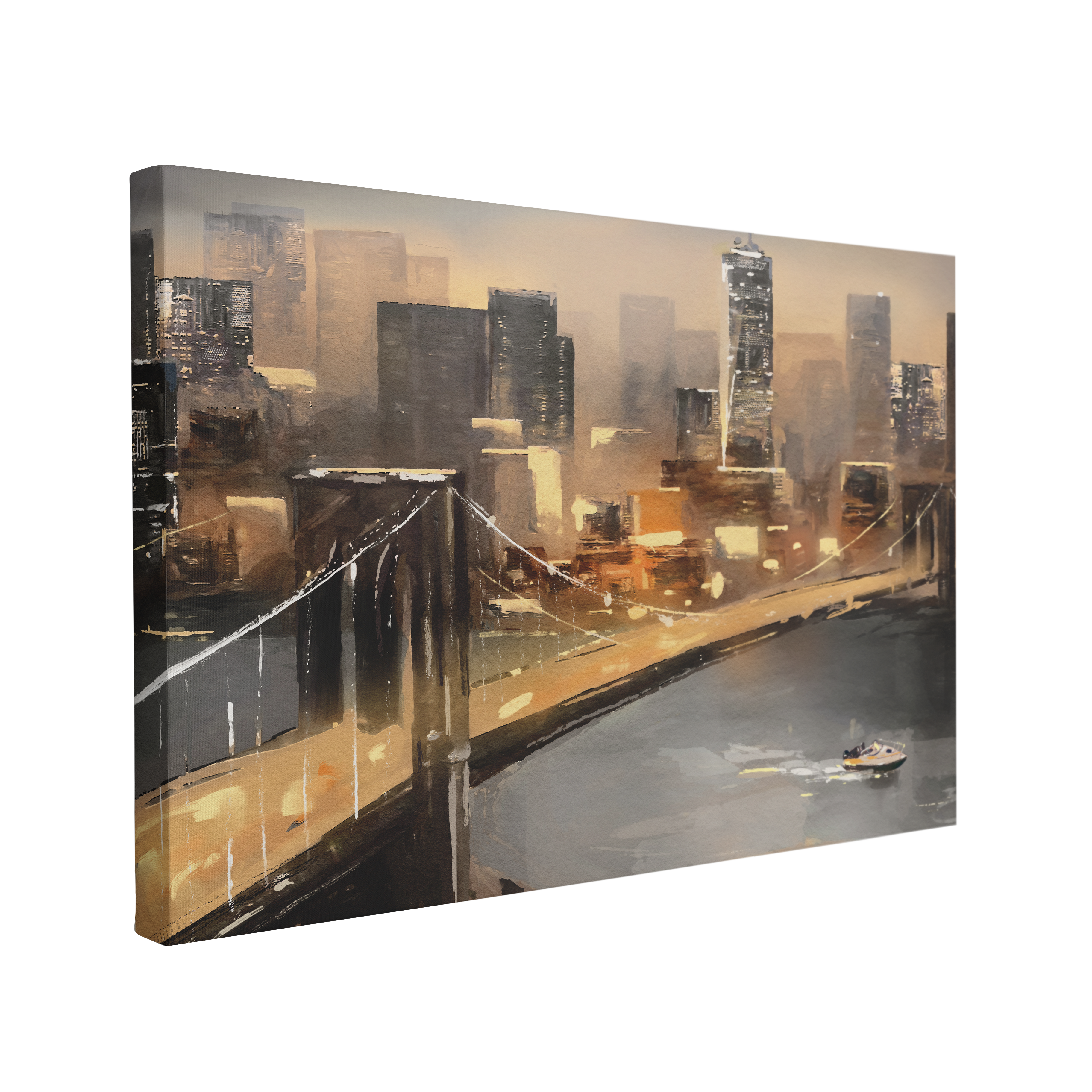 Night in New York Oil Painting - Modern Urban Art - Canvas Print Wall Art Décor Whelhung