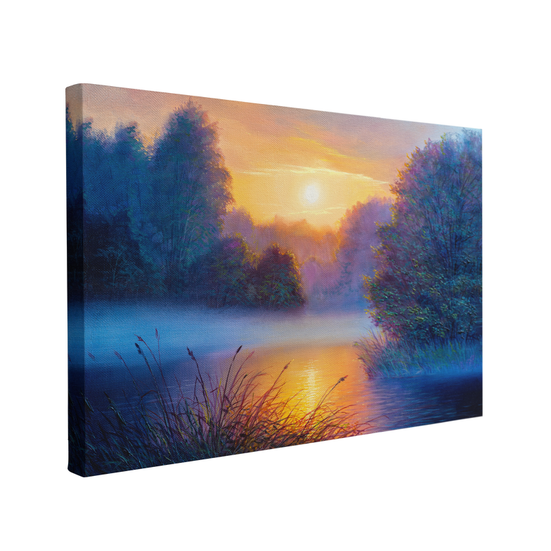 Foggy Morning River Oil Painting - Canvas Print Wall Art Décor Whelhung