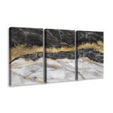 Abstract Black and Gold Marble 3 Panel - Canvas Print Wall Art Décor Whelhung