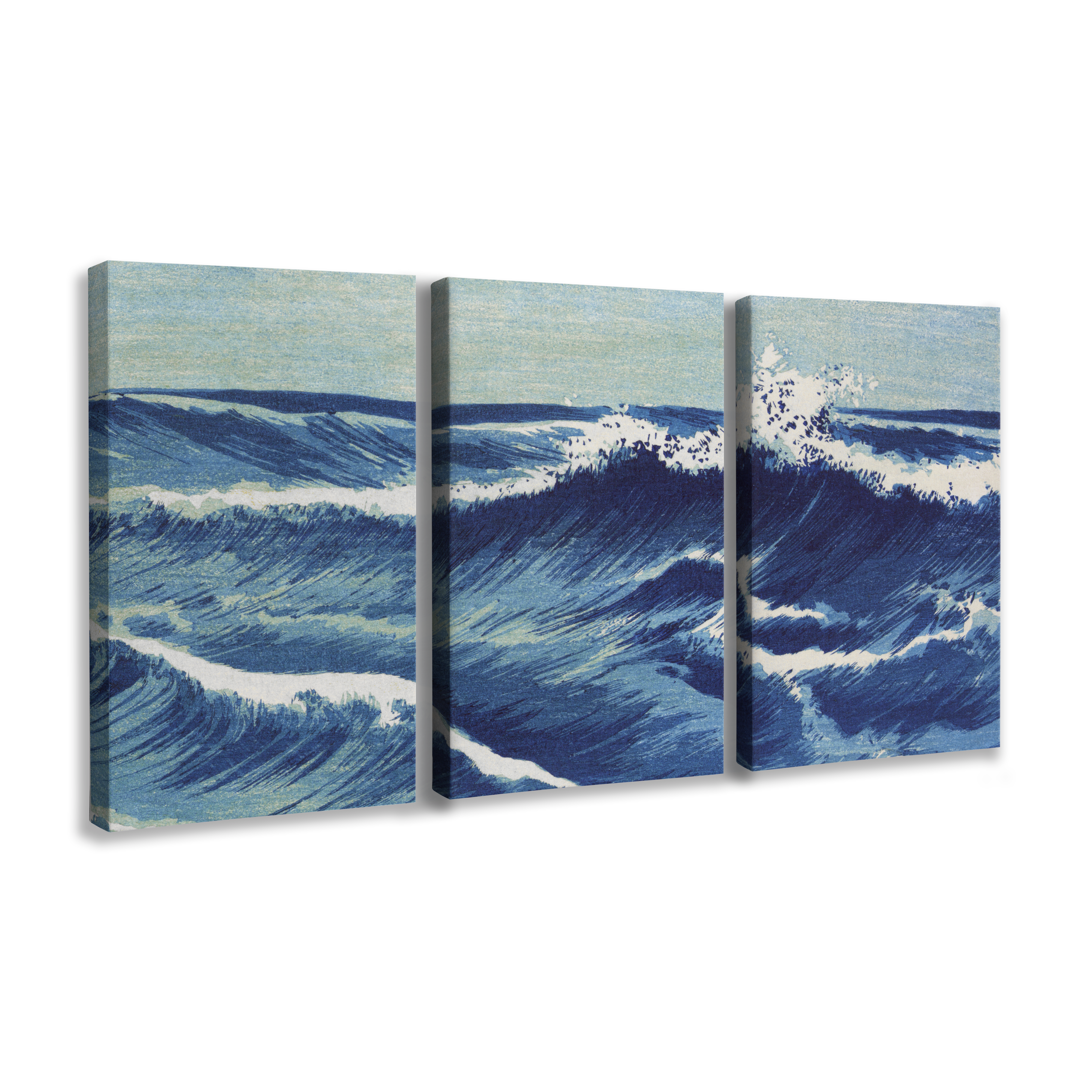 Ocean Waves (1878-1940) vintage Japanese woodcut 3-panel prints by Uehara Konen - Canvas Print Wall Art Décor Whelhung